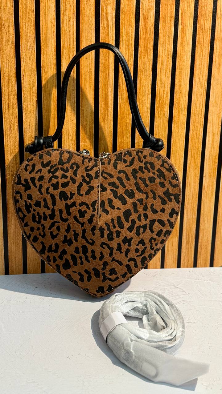 Mini Leather and Suede Handbag “Heart Chic”