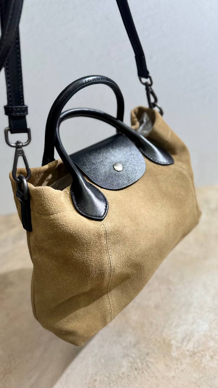 Elegant Nubuck and Genuine Leather Handbag