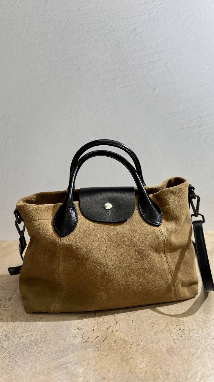 Elegant Nubuck and Genuine Leather Handbag