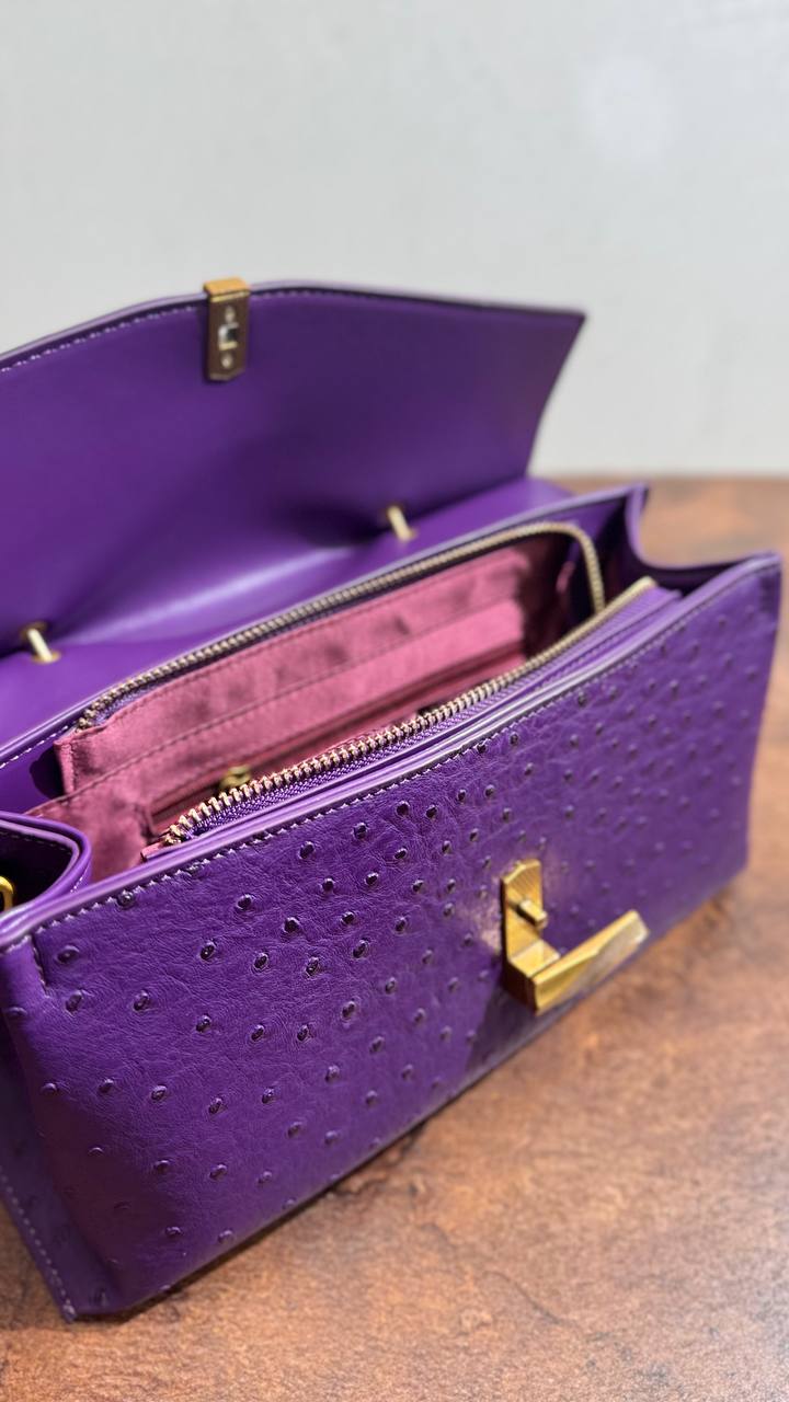 Violetta Grace Structured Shoulder Bag for Women – Faux Ostrich Leather Handbag with Top Handle and Adjustable Strap