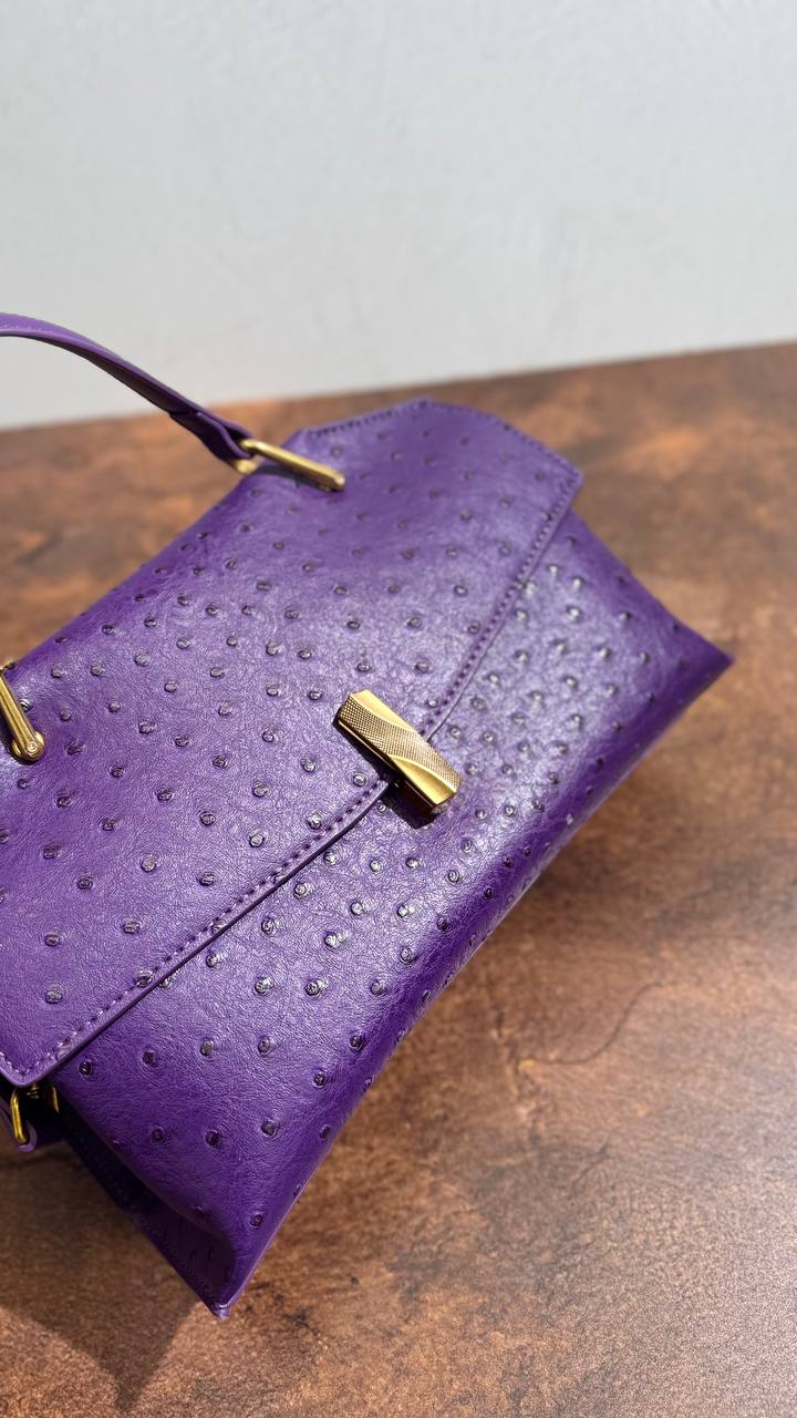 Violetta Grace Structured Shoulder Bag for Women – Faux Ostrich Leather Handbag with Top Handle and Adjustable Strap