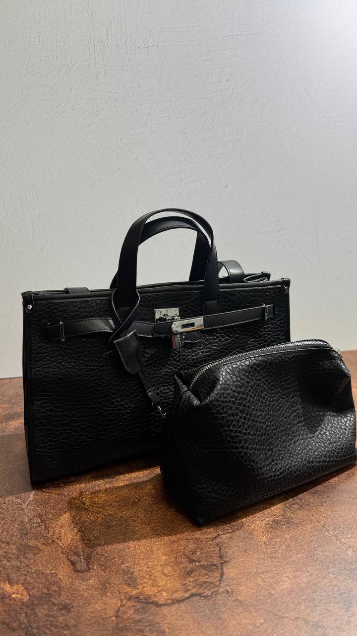 “Savanna Luxe” 2-in-1 Textured Vegan Leather Tote Set