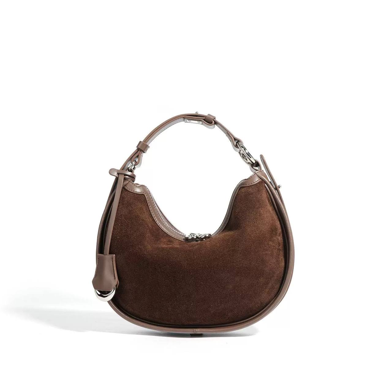 3-in-1 Designer Shoulder Bag – Genuine Leather & Suede | Crescent Crossbody | Adjustable Strap | Minimalist Luxury Handbag