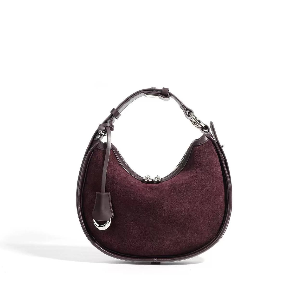 3-in-1 Designer Shoulder Bag – Genuine Leather & Suede | Crescent Crossbody | Adjustable Strap | Minimalist Luxury Handbag