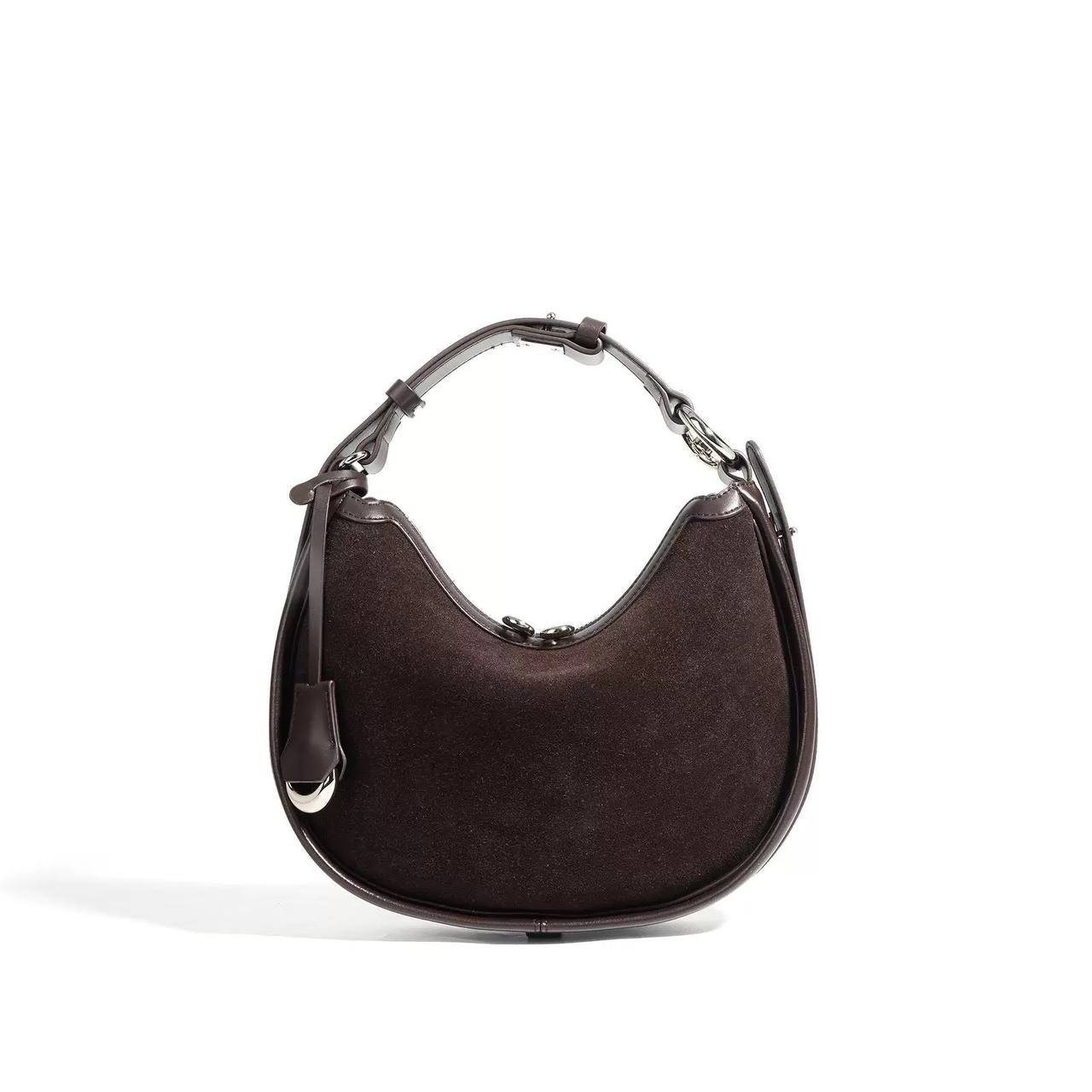 3-in-1 Designer Shoulder Bag – Genuine Leather & Suede | Crescent Crossbody | Adjustable Strap | Minimalist Luxury Handbag