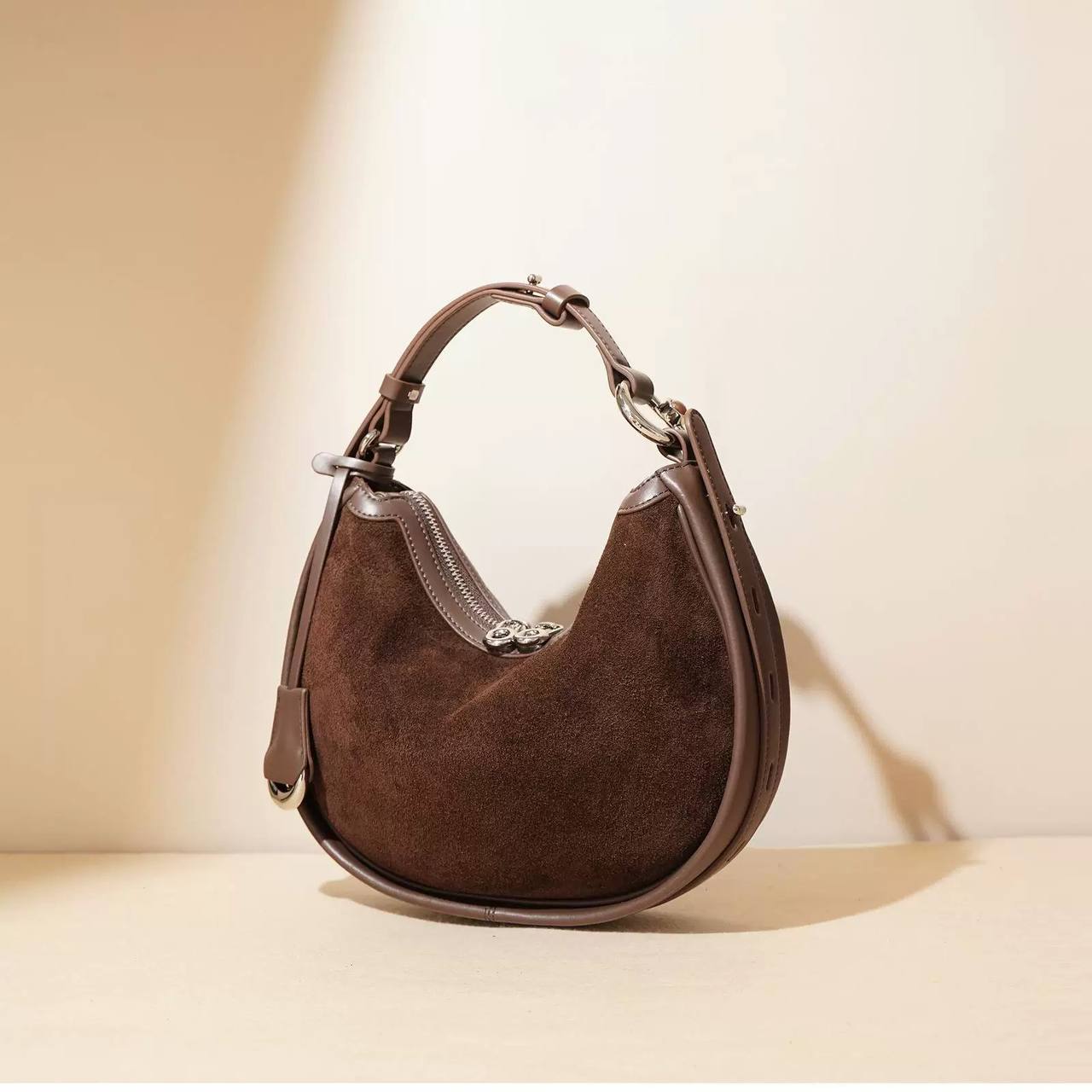 3-in-1 Designer Shoulder Bag – Genuine Leather & Suede | Crescent Crossbody | Adjustable Strap | Minimalist Luxury Handbag