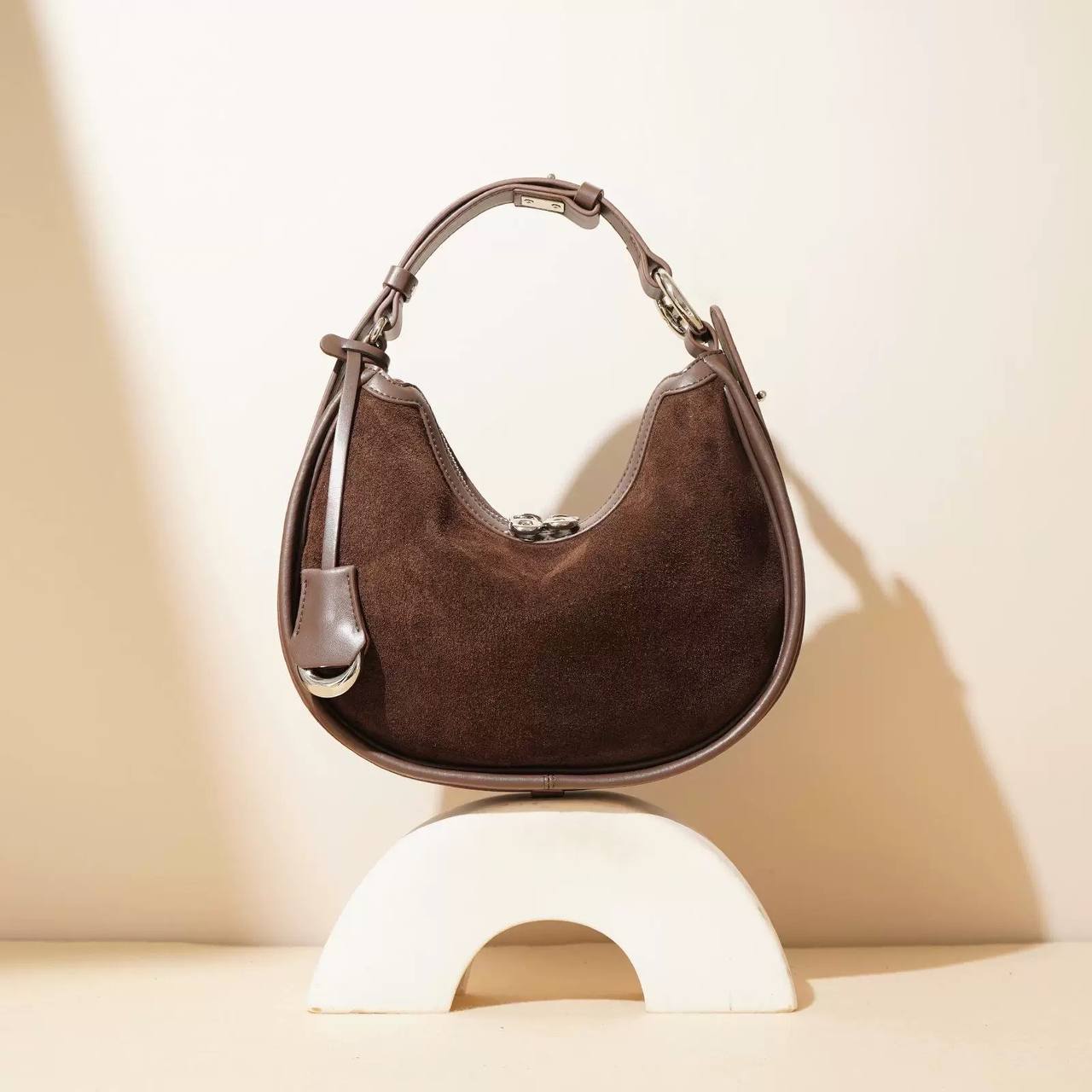 3-in-1 Designer Shoulder Bag – Genuine Leather & Suede | Crescent Crossbody | Adjustable Strap | Minimalist Luxury Handbag