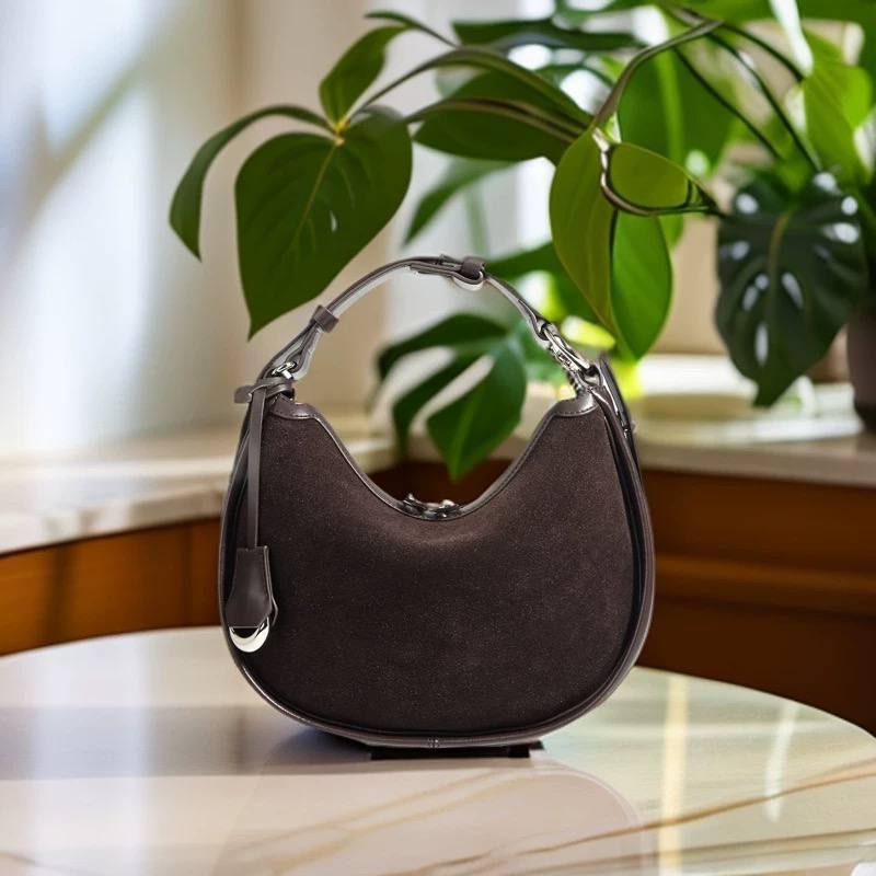 3-in-1 Designer Shoulder Bag – Genuine Leather & Suede | Crescent Crossbody | Adjustable Strap | Minimalist Luxury Handbag