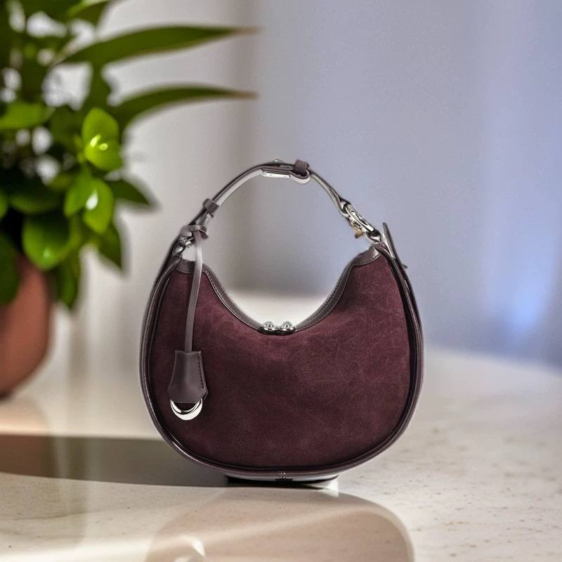 3-in-1 Designer Shoulder Bag – Genuine Leather & Suede | Crescent Crossbody | Adjustable Strap | Minimalist Luxury Handbag