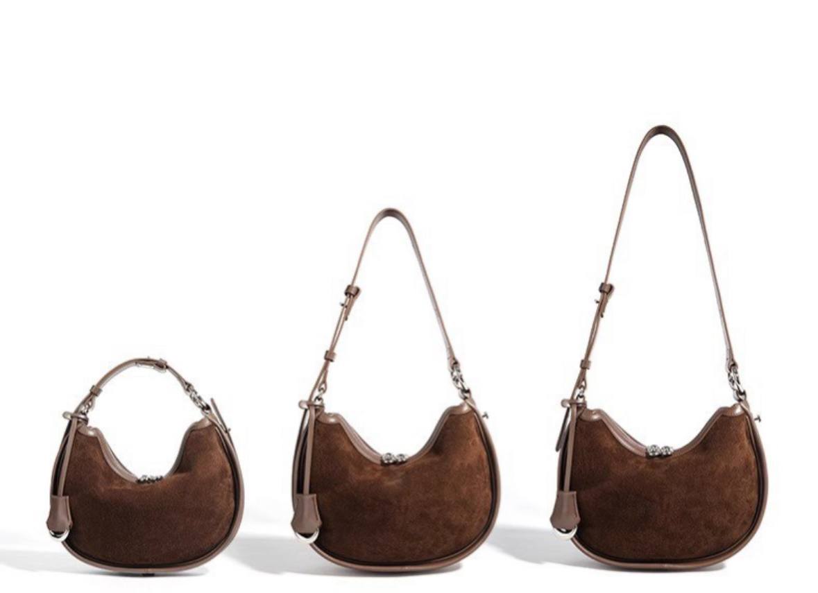 3-in-1 Designer Shoulder Bag – Genuine Leather & Suede | Crescent Crossbody | Adjustable Strap | Minimalist Luxury Handbag