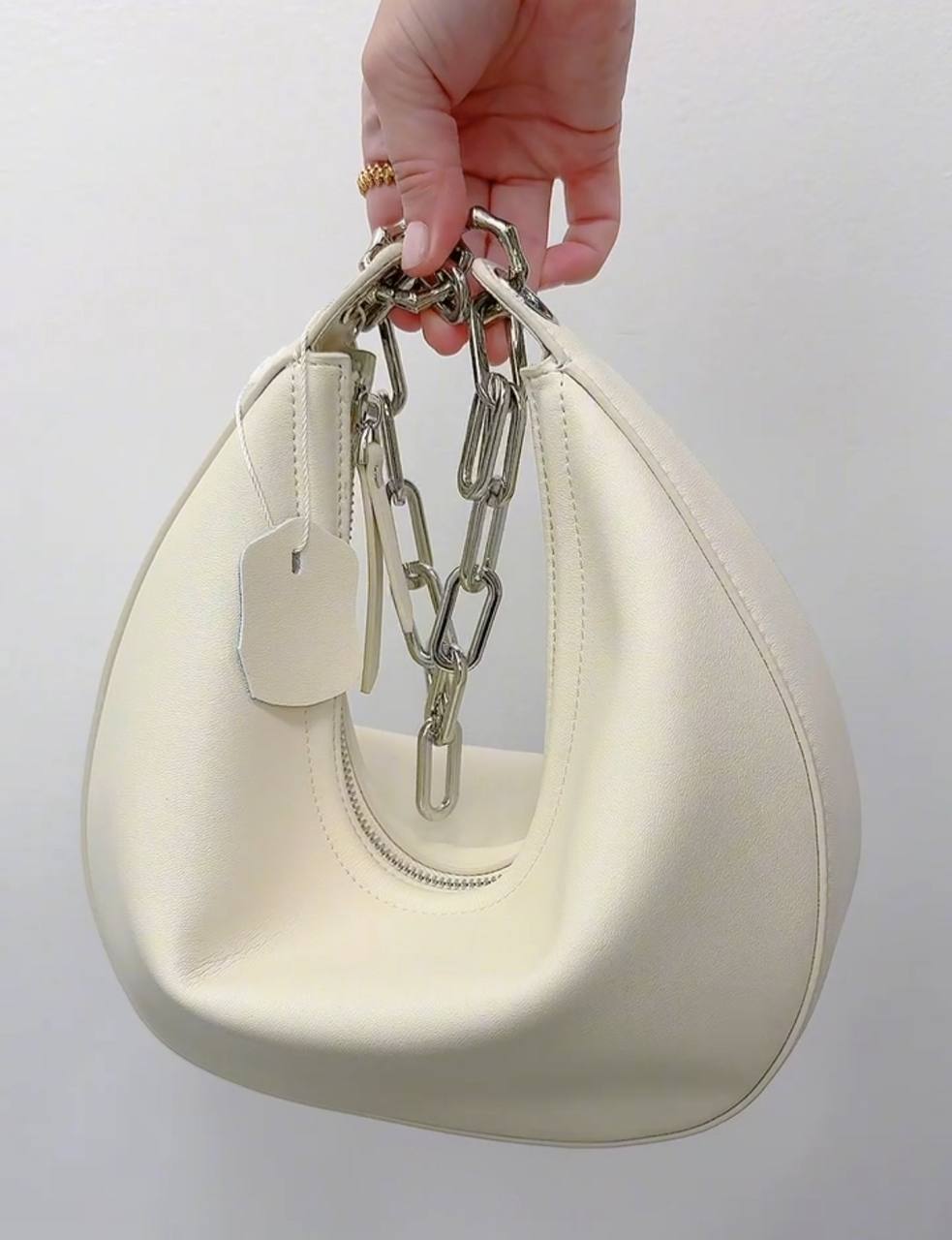 Sculpted Crescent Shoulder Bag – Genuine Leather Chain Hobo Purse for Women