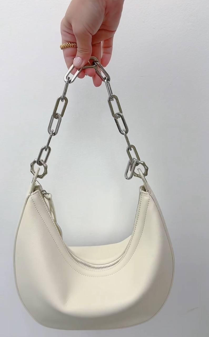 Sculpted Crescent Shoulder Bag – Genuine Leather Chain Hobo Purse for Women