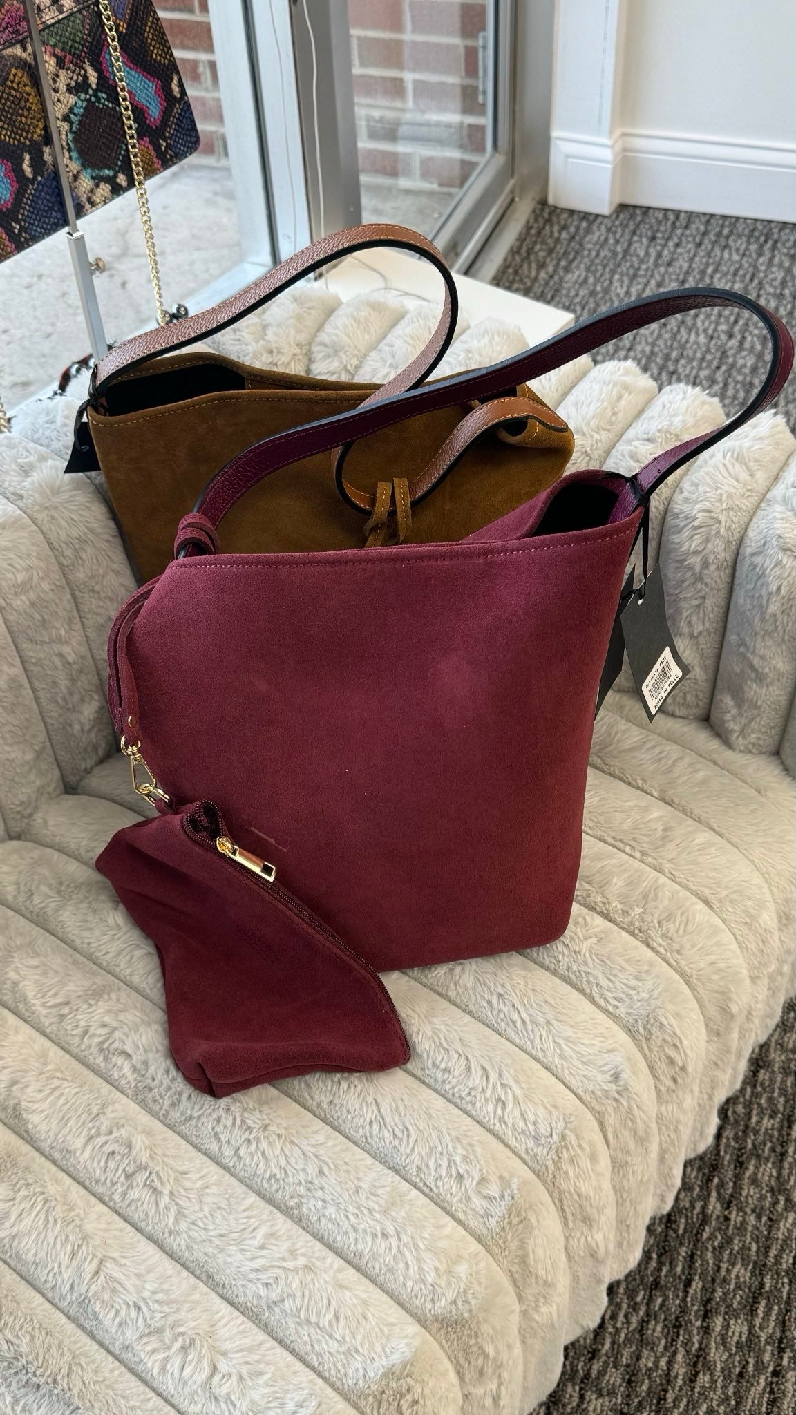 Convenient Boho Style Suede Bag with Cosmetic Pouch