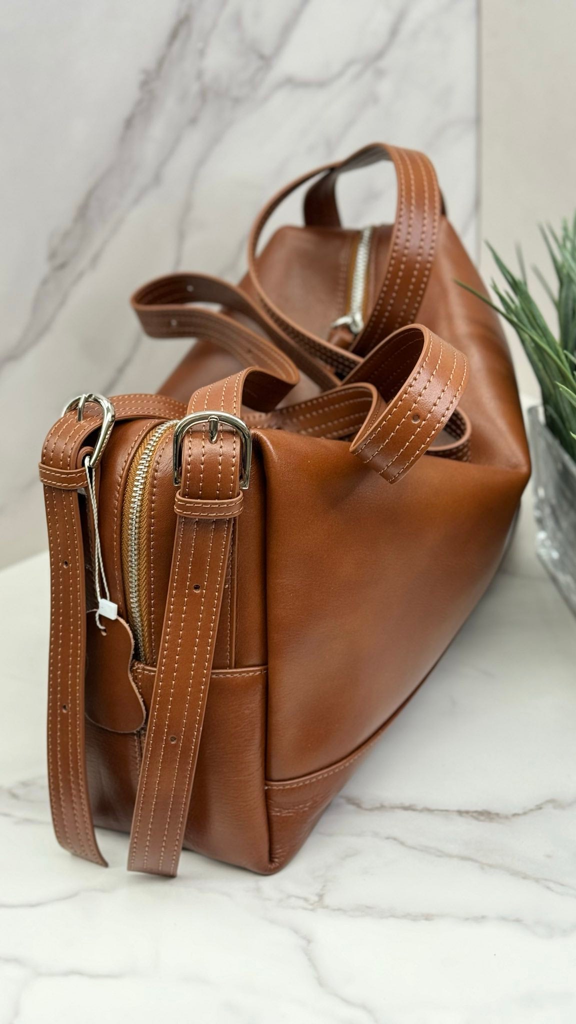 “Livia — Leather Bag in Rich Brown Shade”